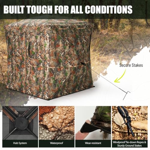 Hunting Blind 270 Degree See Through Ground Blind - 2-3 & 3-4 Person Pop Up Deer Blind for Hunting with Carrying Bag - 300D Reinforced Portable Durable Blind for Turkey and Deer - size: 1-2 Person(270° See Through)