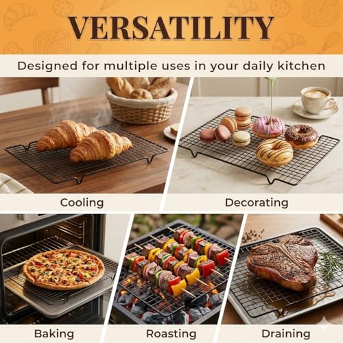 5PCS Cooling Racks for Cooking and Baking 10" x 16" Wire Rack Baking Rack, Cookie Rack, Heavy Duty Metal Wire Rack for Grilling, Roasting, Cooking, Drying,Oven Safe Dishwasher Safe