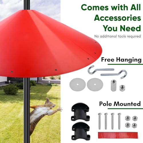 24-inch Large Squirrel Baffles for Bird Feeders Pole | Squirrel Proof Bird Feeders for Outdoor Hanging, Bird House Guard for Shepherd’s Hook, Metal Frame, Two Way Use, Red Color - color: Red with Metal
