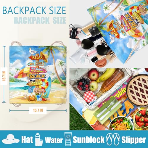 Funny Beach Towel Backpack 2 in 1 Colorful Print Convertible Drawstring Towel Bag for Beach Lover - color: Love Beach Multi