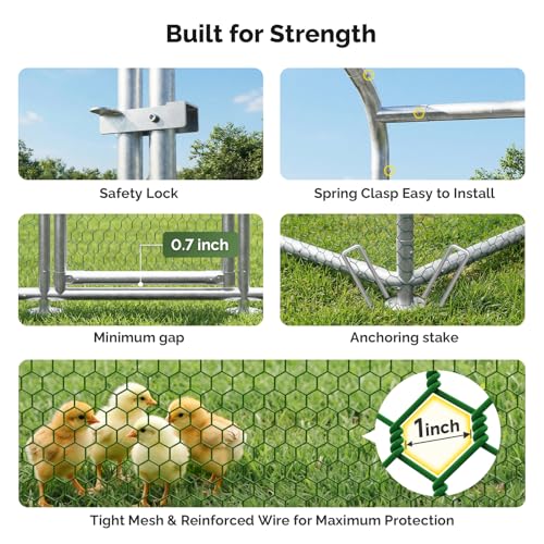 Sino Luban Large Metal Chicken Coop Run for 10 Chickens/Ducks, Chicken Runs for Yard with Waterproof Cover, Chicken Enclosure Chicken Pen Outdoor, Walk-in Poultry Cage (Upgrade Wall Support Brace)