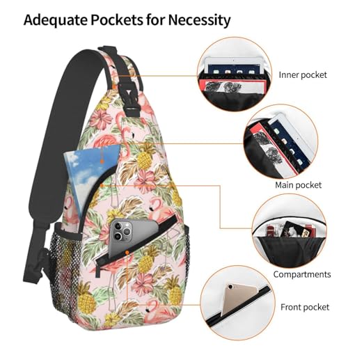 Tropical Pink Flamingo Sling Bag for Women, Crossbody Bag Bird Pineapple Sling Backpack for Men, Casual Shoulder Bags Lightweight Gym Outdoor Sports Travel Hiking Fishing Daypack - color: Flamingo Pineapple