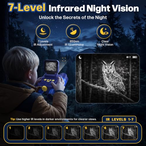 Binoculars for Kids with Night Vision,48MP Photo & 1080P Video(Blue) | 10X Optical Zoom Digital Binoculars with 2.4" IPS Screen, 20 Built-in Games, STEM Outdoor Toys Gift for Boys Girls Age 4-12 - color: Blue