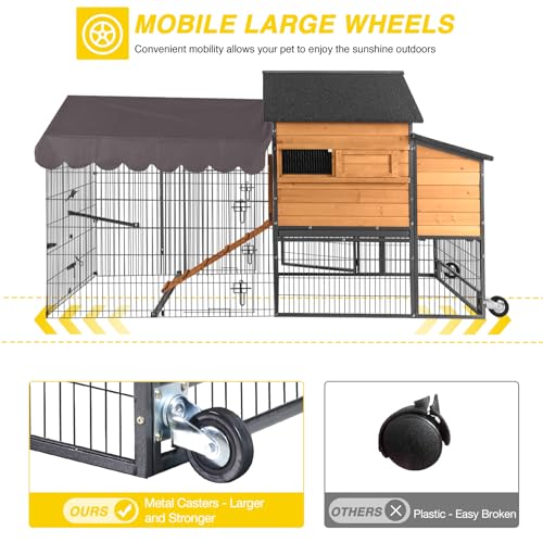 Aivituvin Large Chicken Coop Mobile Hen House with Wheels Strong Iron Frame Poultry Cage with Run Nesting Box, Duck Coop with Waterproof Rain Cover,85"