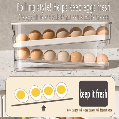 WACOI Auto Rolling Fridge Egg Organizer, Space Saving Eggs Dispenser for Refrigerator Storager with Lid,Egg Holder for Fridge 2 Pack - size: 2 Pack