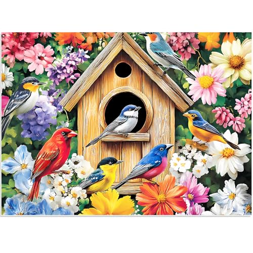 500 Pieces Puzzle for Adults,Birds Flower Puzzle, Recycled Cardboard Animals Jigsaw Puzzles 500 Pieces,Challenging Puzzles Game Home Decor Birthday Party Gift Toy for Adults Seniors 20.5 * 15 in - style: Birds
