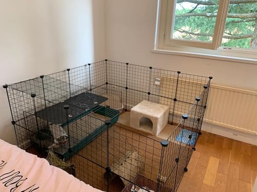 LANGXUN 16pcs Small Animal Playpen with Waterproof Mat, Pet Playpen, Rabbit Guinea Pig Cages, Puppy Kitten Playpen | Indoor & Outdoor Portable Metal Wire Yard Fence 13"x13" - style: 16 Metal Panels & Mat(13'' x 13")