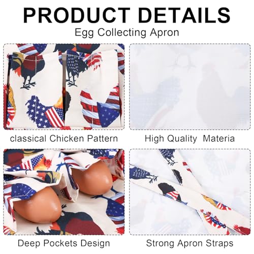 Egg Collecting Apron and Basket, 12 Pouches Chicken Egg Apron, 7 Pouches Chicken Eggs Basket, Collector Chicken Eggs - color: Flag Chicken, Half-body
