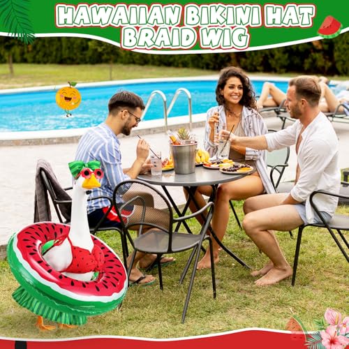 Bikini Porch Goose Outfits with Sunglasses and Swimming Tube for 23" Summer Goose Costume Garden Patio Statue Decor(Watermelon) - style: Watermelon