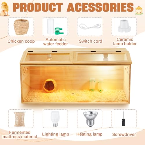 CroBlissful 32 x 16 x 16 in Brooder Box for Chicken Quails Stand Sliding Door, Bulb Set and Feeder, Indoor Chicks Coop Brooder Box Kit, for Ducks, Hamsters, Lizards, Mice, Rat(No Legs, Wooden) - color: Wooden, size: 33.1"L x 18.1"W x 5.1"H, style: No Legs