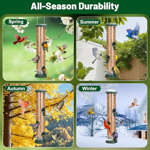 Tube Bird Feeder 2 Pack, 15 Inch Plastic Hanging Bird Feeder | 6 Feeding Ports with Perches, Weather-Resistant Design, Easy Seed Refill & Cleaning, Ideal for Finches, Chickadees & Sparrows