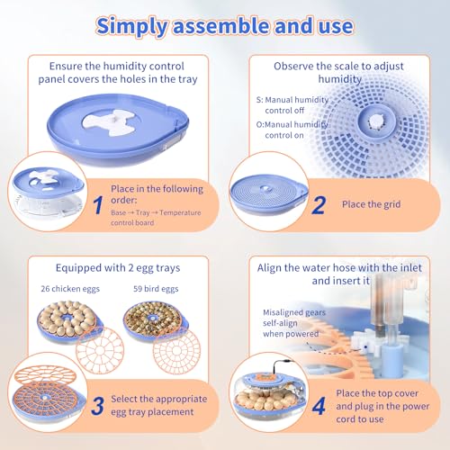 Incubators for Hatching Eggs, FAMEWARE 26 Egg Incubator with Voice Control, Auto Turning, Auto Humidity, °F/°C Switch & Egg Candler, Fits Chicken Bird Eggs - Blue - color: Blue