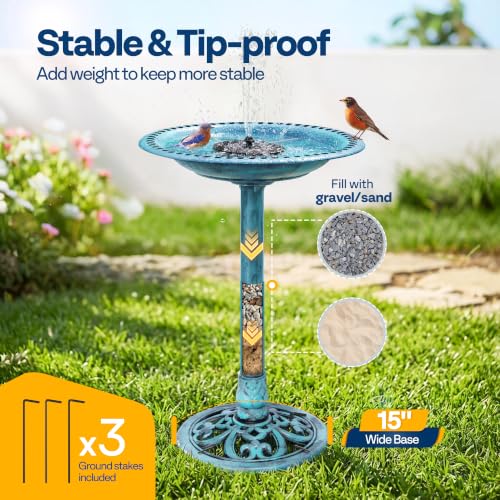 VIVOHOME Bird Bath with Solar Fountain for Outside, Pedestal, Blue | Solar-Powered Pump, Weather-Resistant Polyresin, 20-Inch Bowl, for Outdoor/Garden, Bird-Friendly, Easy to Clean - color: Blue