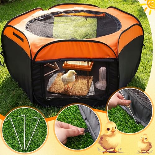 42 in Brooder Box for Chick, 7-in-1 Chick Starter Kit, Includes 10×10 in Heating Brooder Plate, Baby Chicken Pen, 2pcs Chicken Feeder, 2pcs Waterer, Perch, Nesting Pad up to 15 Chicks, Duck, Quail