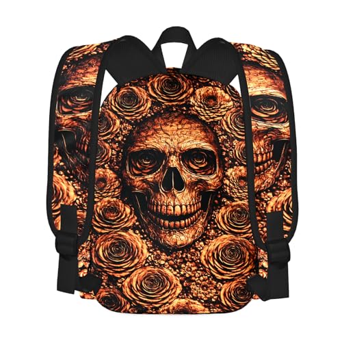 Gold Skull Kids Backpack School Backpack Teens Bookbag for Girls Boys Hiking Camping Travel Sports - color: Gold Skull