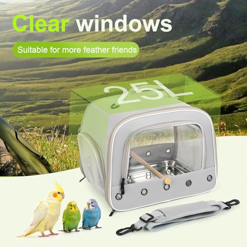 Bird Travel Carrier Cage for Medium Parrot, Portable Bag with Metal Tray to Carry and Transport Medium and Large Birds Like African Grey, Long Tail Cockatiel (Gray, Large Carrier) - color: Gray
