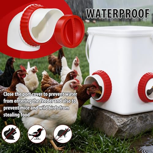 8PACK No Waste Chicken Feeder Ports, Chicken Feeder Cups for Bucket | DIY Chicken Feeder Kit with Hole Saw,Barrels,Bins,Troughs - size: 8 port with holesaw
