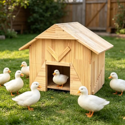 Handcrafted Extra Large Solid Wood Duck Coop - Spacious Outdoor Poultry House for Ducks, Chickens & More, Easy Backyard Mounting Kit