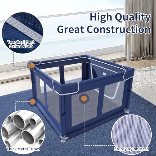 Puppy Playpen Indoor for Dog Small Pets, Dog Playpen 42x42x25 Inch, Dog Play Pen with Gate for Outdoor and Indoor, Oxford Fabric Pet Playpen for Puppy, Anti-Tipping Dog Enclosure with Zipper Door - color: Royal Blue, style: 42 Inch w/o top