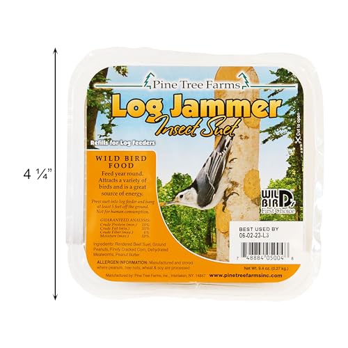 12 Pack Pine Tree Farms Log Jammer Insect Suet 3 Plugs Per Pack (36 Plugs Total) - size: 3 Count (Pack of 12)
