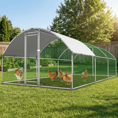 Large Metal Chicken Coop with Run, Walk-in Poultry Cage with Dome Roof for Backyard, Galvanized Heavy-Duty Frame for Ducks & Rabbits - size: 228.0"L x 120.0"W x 78.0"H