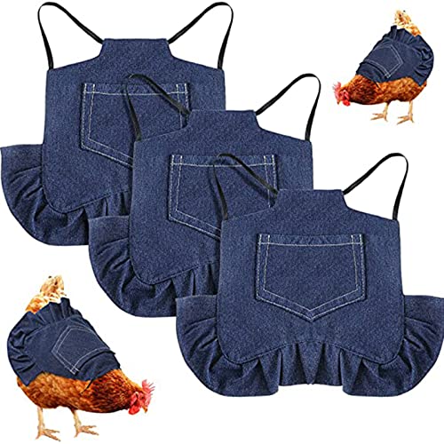 3PCS Chicken Saddles Hen Apron with Elastic Strap, Poultry Back Protector | Denim Hen Apron, Shield Back From Pecking Rooster Scratches, Aid Feather Regrowth, Warm Windproof, for Hens Birds Protector