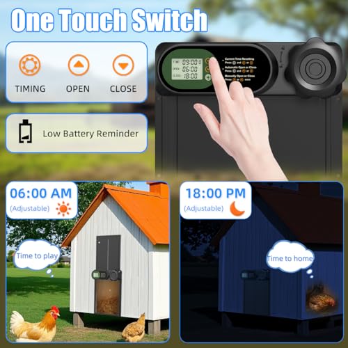 Automatic Chicken Coop Door Battery Powered, LCD Display Large Aluminum Auto Chicken Coop Opener with Anti-Pinch Sensor, Smart Timer & Waterproof for Hens, Ducks, Geese Poultry