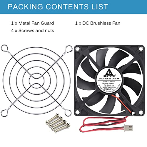 GDSTIME 80mm x 15mm 24V 2Pin DC Brushless Cooling Slim Computer PC Case Fan | for 3D Printer Motherboard Power Supply, Incubator, Electronics Enclosure Ventilation - 80x80x15mm, 8015 - size: 80x15mm