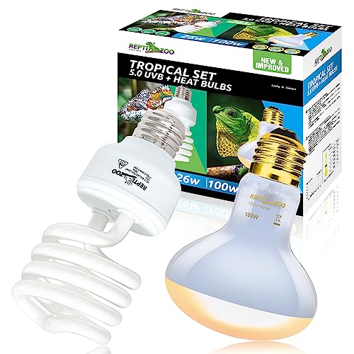 REPTI ZOO Reptile Heat Lamp Combo Pack, 100W UVA Daylight Basking Spot Light Heating Lamp and 26W UVA UVB Reptile Light Energy Saving Spiral Compact Lamp UVB Bulb 5.0 - size: CBL07