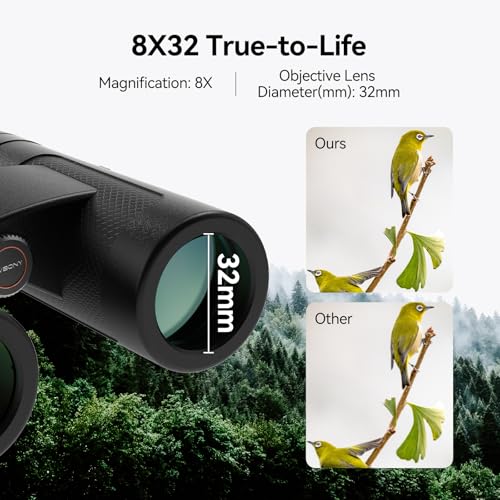 SVBONY Upgraded SV202 8x32 Binoculars for Birdwatching, Lightweight ED Lens | Extra-Low Dispersion, Clearer in Low Light, 7.8° Wide View Angle, Waterproof, Long Eye Relief, Compact Binoculars for Adults - size: 8x32mm