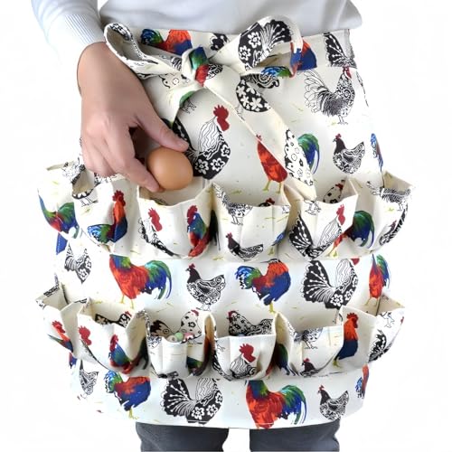 12 Pocket Egg Collecting Apron for Chicken Duck Goose | Durable Canvas, Hands Free Harvesting, for Chicken Duck Goose Eggs, Garden & Farm Use