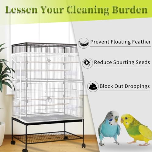Daoeny 2PCS Bird Cage Seed Catcher, Large Bird Cage Cover, Adjustable Soft Airy Nylon Mesh, Birdcage Cover Skirt Seed Guard for Parrot Parakeet Macaw Round Square Cages (White & White) - color: White & White