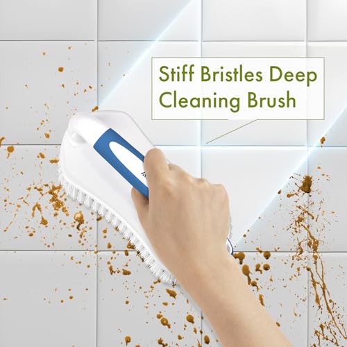 Scrub Brush for Cleaning Comfort Grip Shower Scrubber Flexible Stiff Bristles with Handle Heavy Duty Cleaner Brush for Tub Sink Carpet Floor - Pack of 2 (Blue+Green) - color: Blue+green