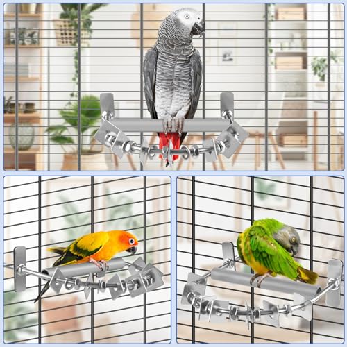 DBNESS Bird Perch - 304 Stainless Steel Parrot Perches for Cage with Beak & Claw Trimming Grinding Surface, Parrot Chewing Toy for Macaws African Greys Amazon Parrots