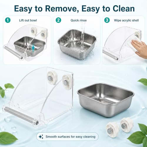 Bird Feeder for Cage - Stainless Steel Anti-Slip Bird Food Bowls, Spill-Proof Parakeet Feeder for Cockatiels, Lovebirds, Budgies, Small Birds