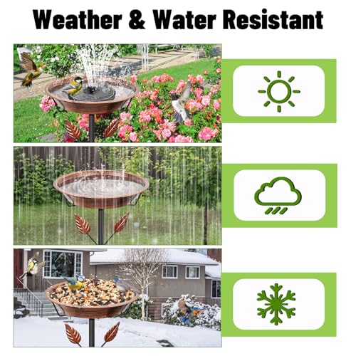 37.8In Metal Bird Bath for Outside, Vintage Birdbaths Removable Feeder Bowl with 5 Prongs Base Stake, Easy to Clean Birdfeeder for Outdoors Garden Yard Lawn Decor(Vintage Brown, Leaf) - color: Vintage Brown, Leaf