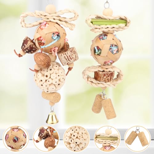 Wontee Bird Toys Colorful Shredding Crinkles Foraging Toys Natural Sola Ball Chew for Cockatiels Conures Parakeets Budgies Senegal (2 Pack) - size: 2 Pack