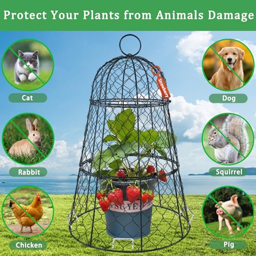 6 PCS 17.7"H X11.42"D Chicken Wire Plant Covers Protectors, Rustproof Heavy Duty Metal Plant Cage with Stakes & Labels, Modular Garden Cloches Design for Seedling Flower Vegetable Protect from Animals