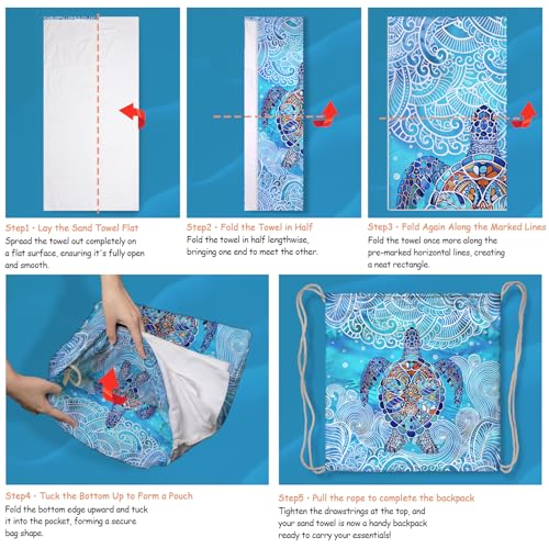 2-in-1 Convertible Towel & Backpack Microfiber Beach Towel Bag for Camping Swimming Vacation Blue Turtle - color: Mandala Turtle Blue