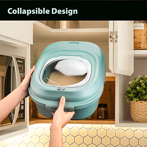 Viretec Cereal Rice Storage Containers, 20 to 50Lbs Collapsible Dry Food Dispenser Bins with Airtight Flip Lid Rolling Wheel, Kitchen Pantry to Store Sugar Flour, Dog Pet Cat Food Holder Container - color: Green