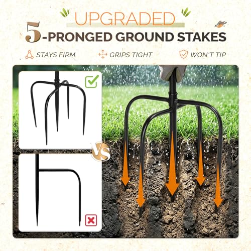 VINGLI 74.8" H Metal Bird Bath with Bird House, Outdoor Bird Bath with Stakes, 3-in-1 Bird Feeder for Patio, Garden, Yard, Lawn (Hanging Bird House)