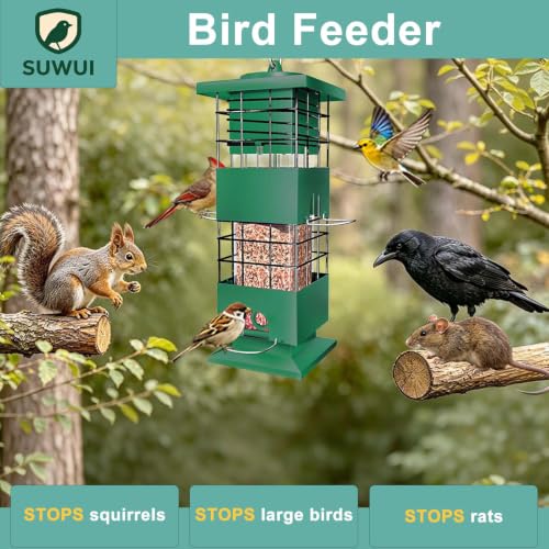 Squirrel Proof Bird Feeder, 3.5Lbs Metal Wild Bird Feeders Anti Squirrel with 4 Feeding Ports for Garden Bird Feeding Station Outdoors Hanging, Pigeon Resistant, Easy to Clean & Refill (Green) - color: Green