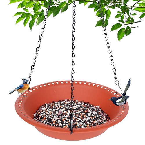 Hanging Bird Feeder Tray 10inch with Drainage Holes Fit Most Seed, Bird-Feeder Hanging for Garden Yard Outside, Terracotta - color: Terracotta, size: 10 inch
