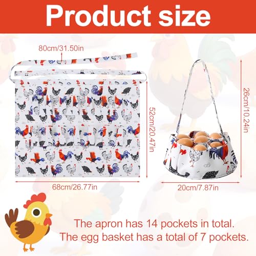 Egg Collecting Apron, 14 Pockets Egg Collecting Holding Apron | Chicken Eggs Gathering Basket with 7 Pouches for Chicken Duck Goose Eggs