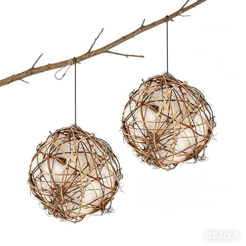 2 Pack Bird Nesting Material Holder for Hummingbirds, Cotton Fibers Refillable Nesting Balls for Wild Birds Outdoor Garden Decor, Hummingbird House Gift for Bird Lovers, Easy to Hang - size: 2pack