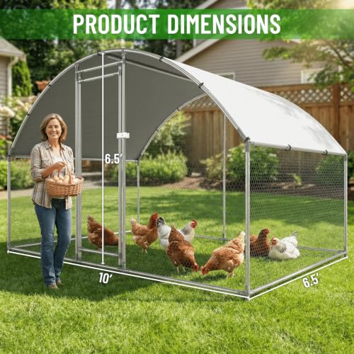 HEYTOWN Large Metal Chicken Coop with Run, Walk-in Dome Roof Poultry Cage with Waterproof & Anti-UV Cover for Yard for Ducks & Rabbits - size: 78.0"L x 120.0"W x 78.0"H