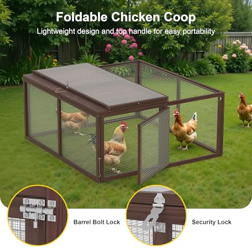 GOJOOASIS Wooden Chicken Coop Portable Rabbit Run Foldable Outdoor Pen | Chicken Playpen for Outside, Duck Enclosure, Small Animal Cage with 2 Accesses & Ventilating Wire, for Garden Backyard - color: Carbonized Wood
