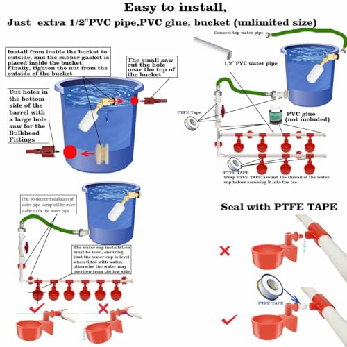 Complete Set Pipeline Automatic Chicken Waterer System(58 Accessories Included)Chicken Water Cups, Chicken Waters,Poultry Waterer,Chicken Watering System,with PVC Pipeline,Float Valve and Garden Hose