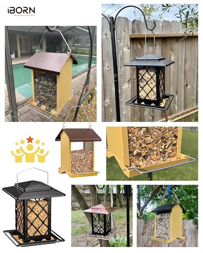 iBorn Bird Feeder House, Metal Bird Feeders for Outdoors Hanging,Double-Sided Metal Hanger & Weatherproof, Easy to Clean & Refill, 2.2 Lbs Capacity, Red - color: Red