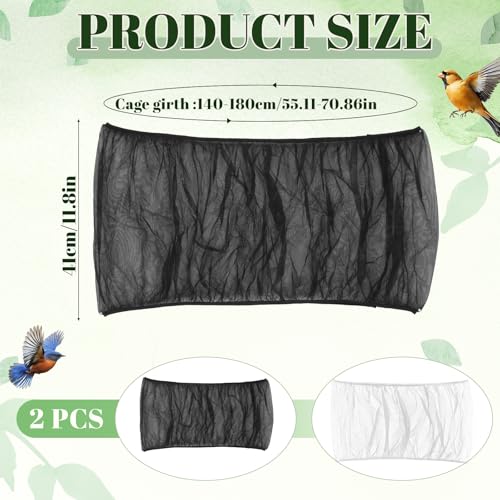 2 Pcs Bird Cage Seed Catcher,Adjustable Elastic Bird Cage Skirt Breathable Nylon Mesh Seed Catcher for Birds Cages Budgie Parrot Parakeet Enclosures(Black,White)